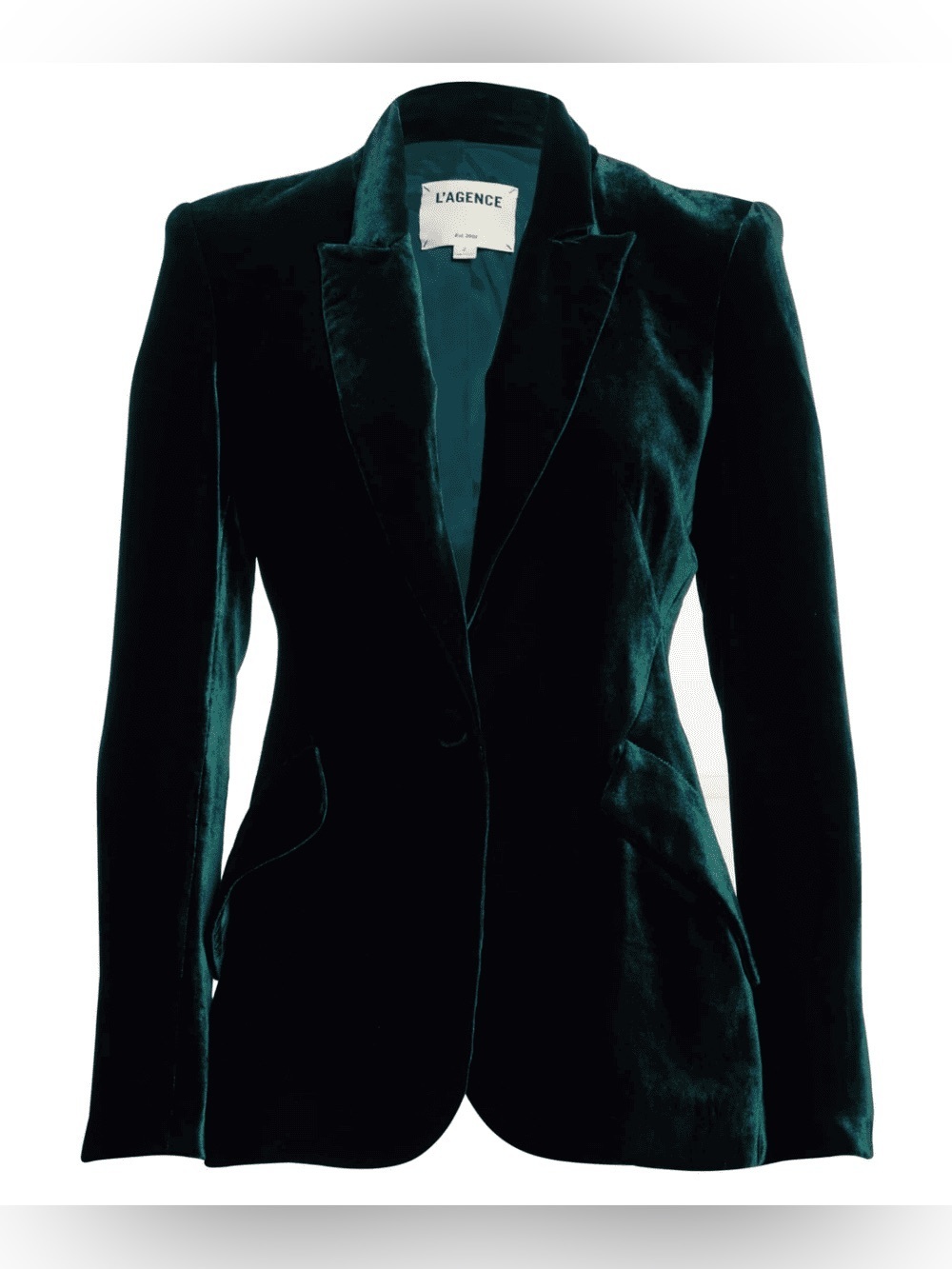 L’AGENCE  Chamberlain Velvet Blazer Jacket Silk Blend Forest Green size 0 XS